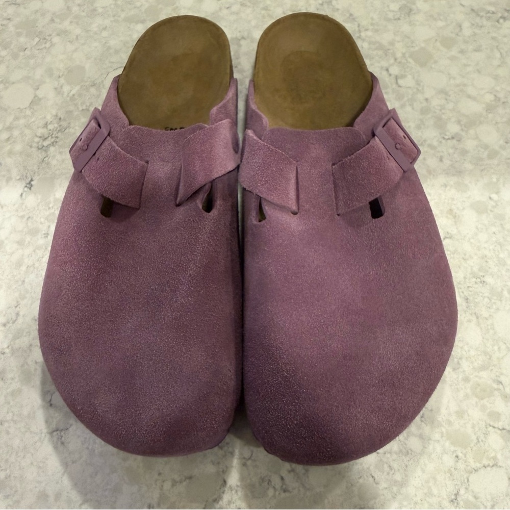 Birkenstock Boston Mauve Suede Leather Clogs Classic Cork Footbed Slip On Sz 42 - Picture 2 of 8